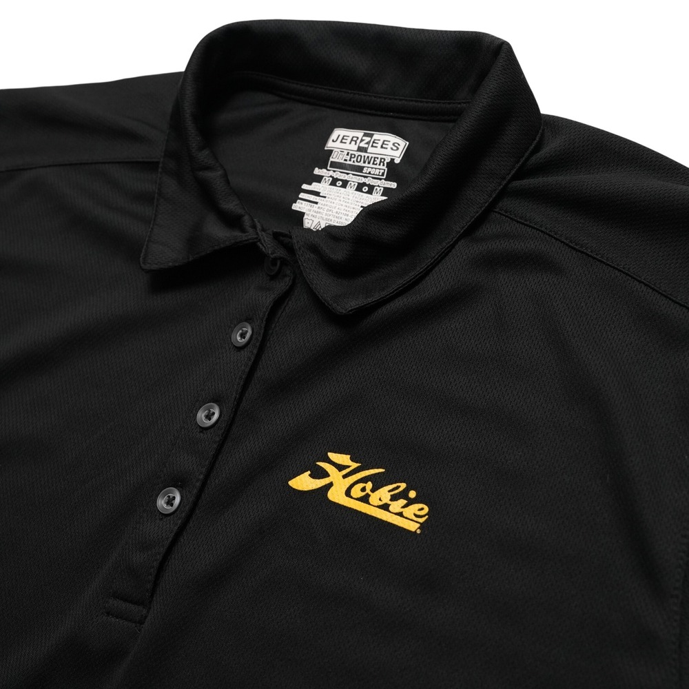 Jerzees Polo‎ Shirt Womens Medium Black Hobie Logo Dri-Power Performance Sport